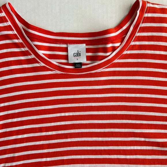 CAbi Women's Orange White Striped Cotton Poolside Tee # 5984 Small - Picture 8 of 11